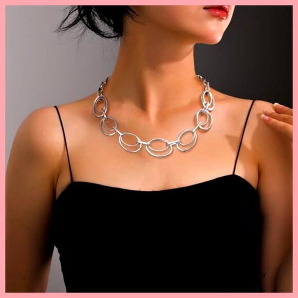 Gold Plated Chunky Chain Link Statement Choker Necklace for Women - Picture 3 of 7